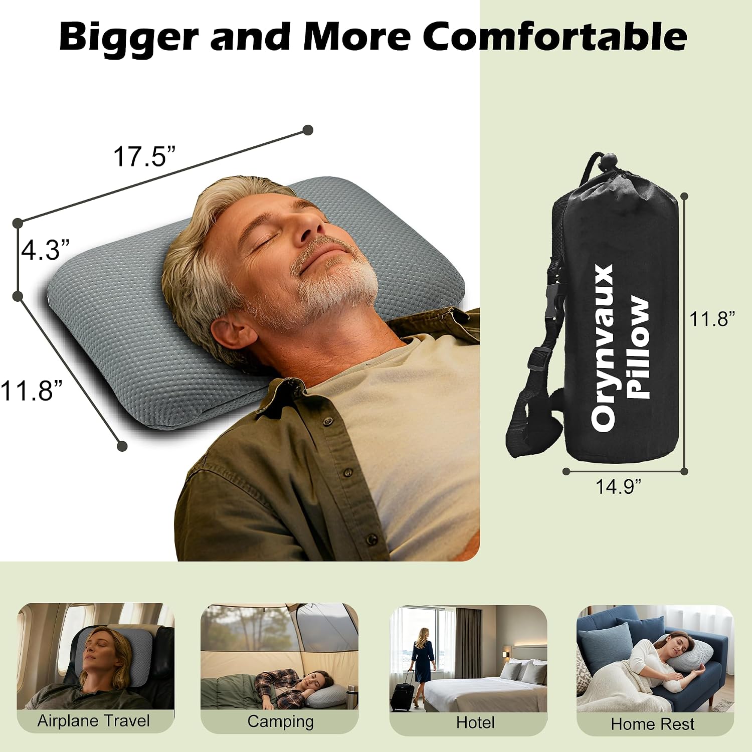 BetterSleepAnywhere! Cooling Camping Pillow, Memory Foam Travel Pillow with Adjustable Buckle Strap & Storage Bag