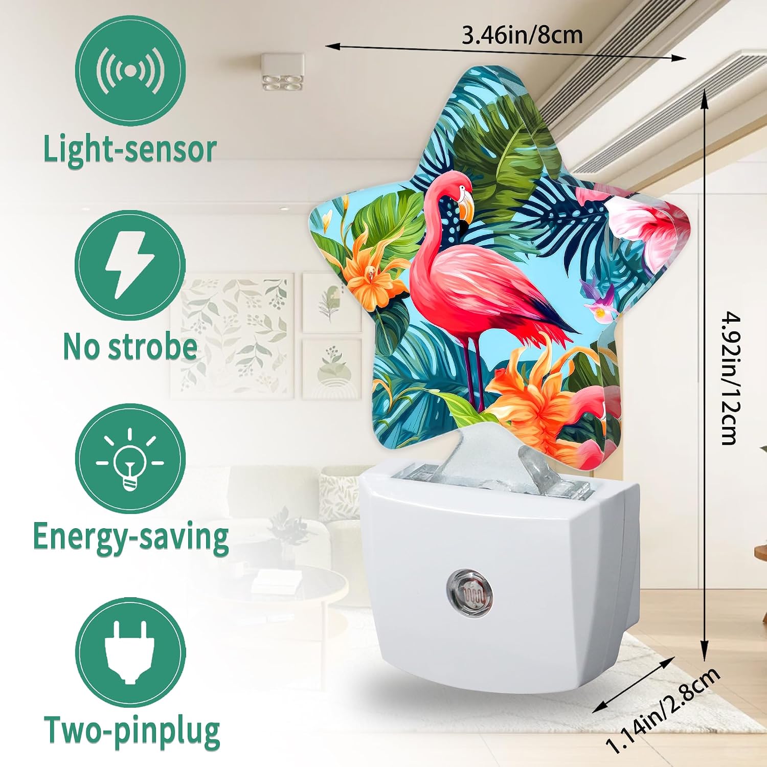 Star Night Light Plug in, Tropical Flamingo Dusk to Dawn Sensor Night Light, Soft Glow Lamp for Kids Bedroom Nursery Hallway Bathroom…