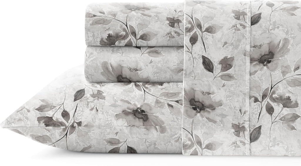 Pointehaven Night Garden Full Cotton Crisp Percale Breathable Mercerized 4 pc Sheet Set