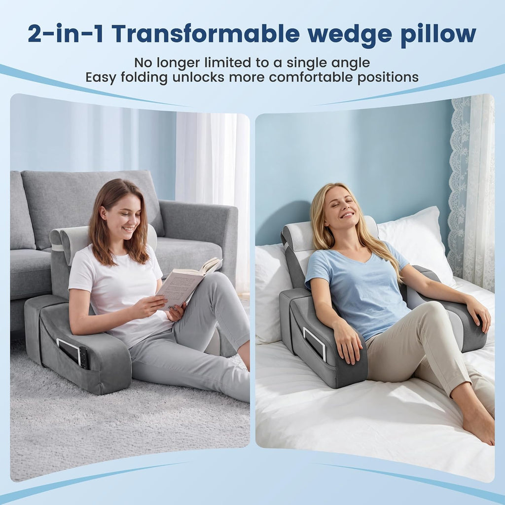 2 in 1 Foldable Reading Pillow for Bed, Back Pillow for Sitting up with Arms, 19 in Support Pillow for Sitting Up Rest Adult, Ergonomic…