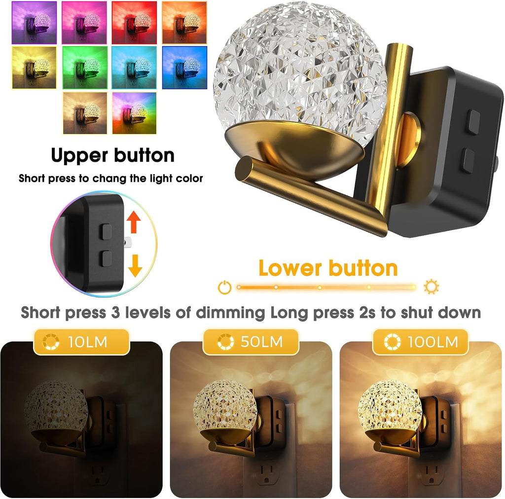 L LOHAS LED Night Lights Plug Into Wall 2 Pack, Dusk to Dawn Sensor,10-Color RGB Dimmable Night Light, 180°Rotating Plug in Night Light…