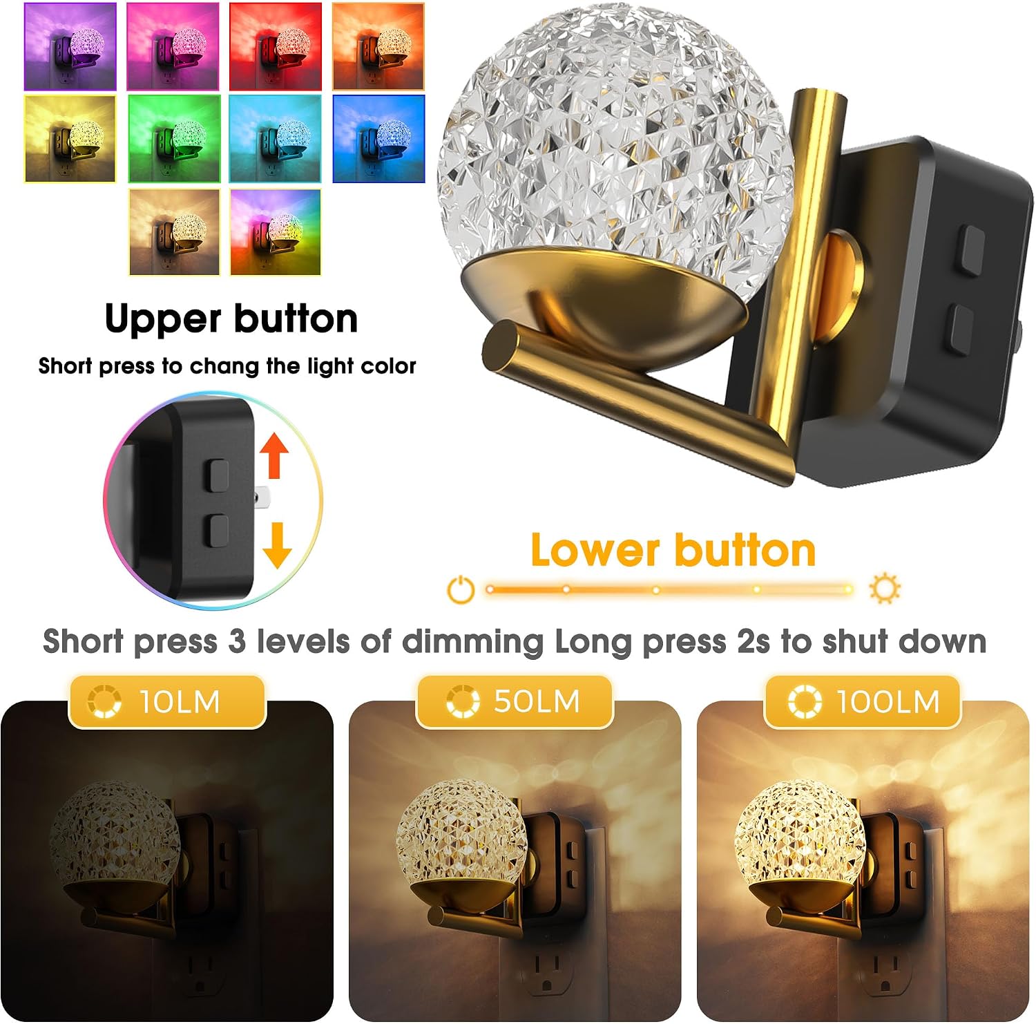L LOHAS LED Night Lights Plug Into Wall, Dusk to Dawn Sensor,10-Color RGB Dimmable Night Light, 180°Rotating Plug in Night Light for…