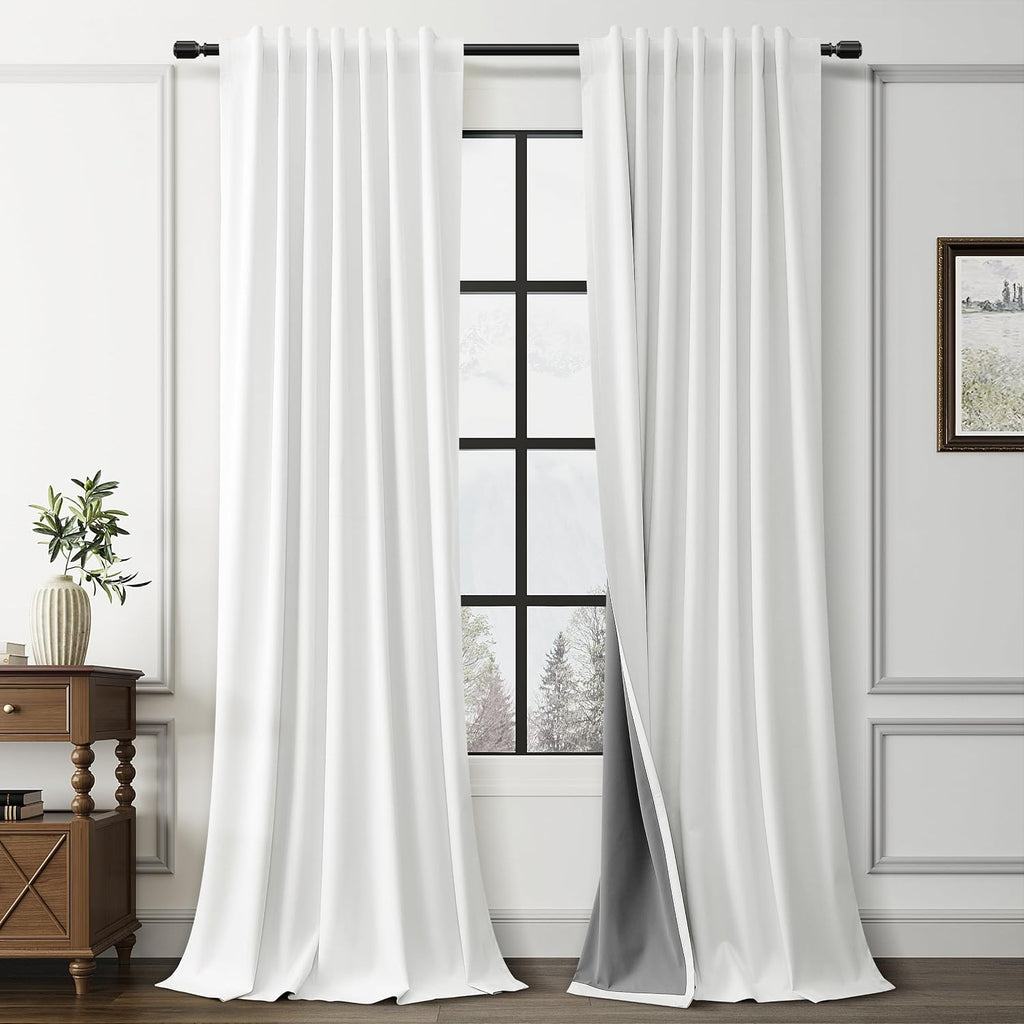 Guken Off White 100% Black Out Linen Curtains for Bedroom 120 Inches Long Linen Farmhouse Nature Back Tab Room Darkening Thermal Insulated…