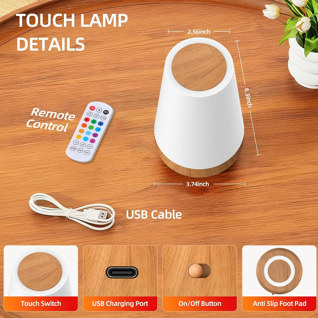 Night Light, Dimmable Touch Lamp and Remote Control, 13 RGB Colors & 5 Brightness, Rechargeable Bedside Table Lamp for Baby Kids Nursery…