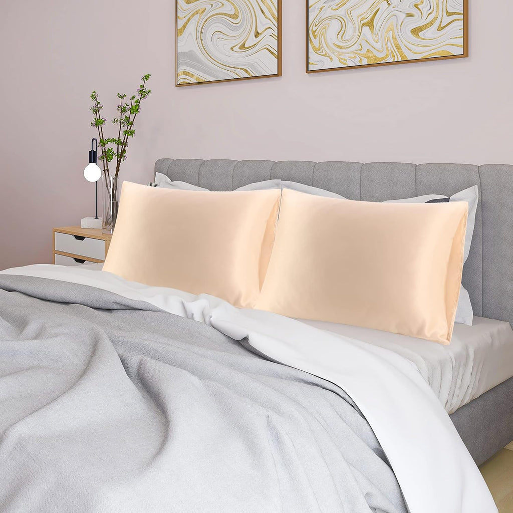 uxcell 2 Pack Silk Satin Pillowcase for Hair and Skin, Cool, Silky, Soft Breathable Pillow Cases King Size 20x36 Inch Sateen Pillowcase Lig…