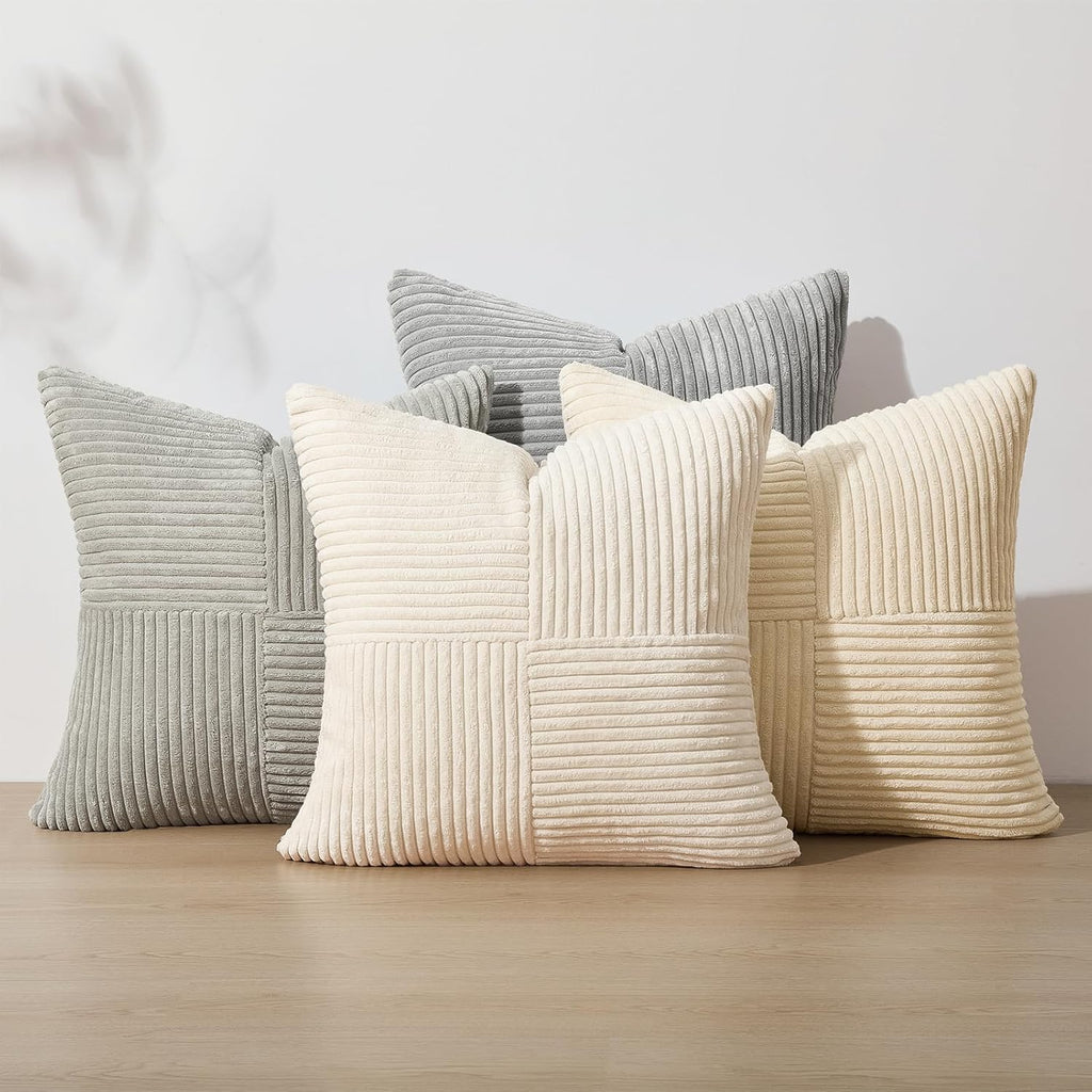 Topfinel Decorative Neutral Throw Pillow Covers for Couch, Boho Cozy Soft Cushion Covers Set of 4 with Corduroy, Accent Pillowcases for Sofa,…