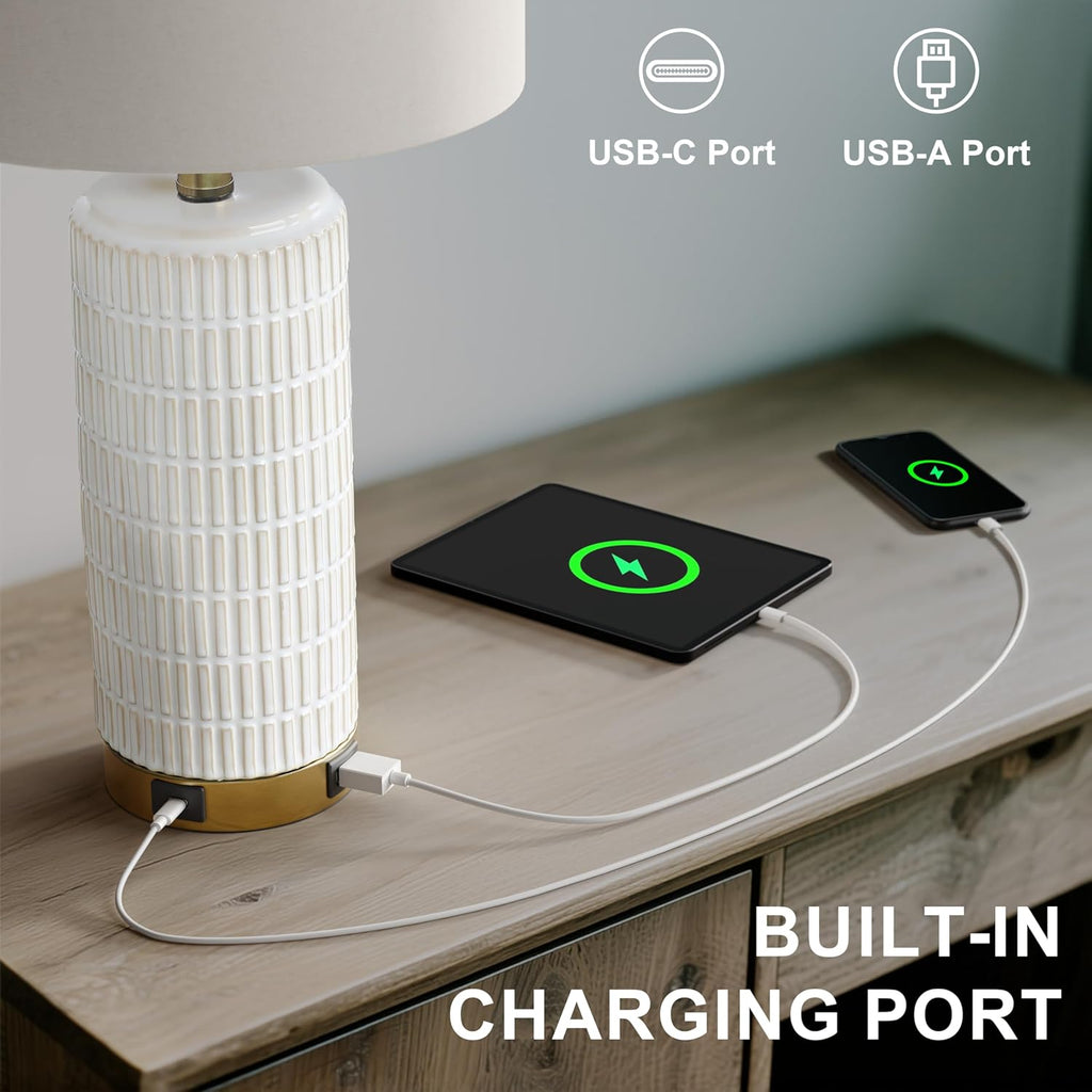 PoKat Touch Bedside Table Lamps with USB Ports for Bedroom Living Room, 25'' Dimmable Nightstand Touch Lamps for Living Room, Modern…