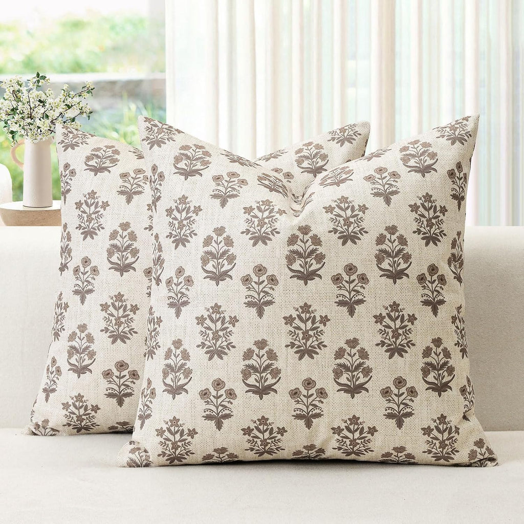 OTOSTAR Floral Print Pillow Covers 18x18 Inch Pack of 2 Double-Sided Brown Flower Square Throw Pillow Covers Farmhouse Rustic Cushion…