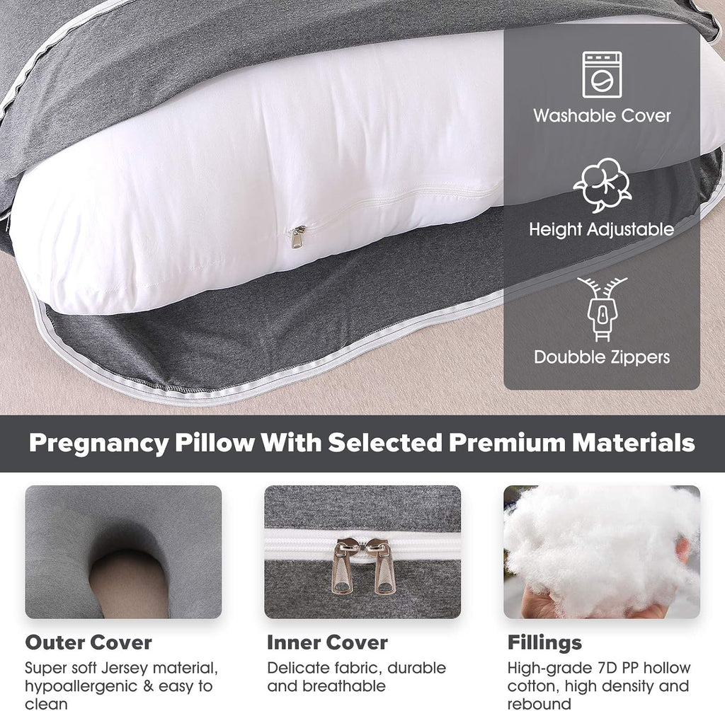 U-Shaped Full Body Pregnancy Pillow for Sleeping – 57" Maternity Pillow with Removable Cover, Support for Back, Legs, Belly & Hips…
