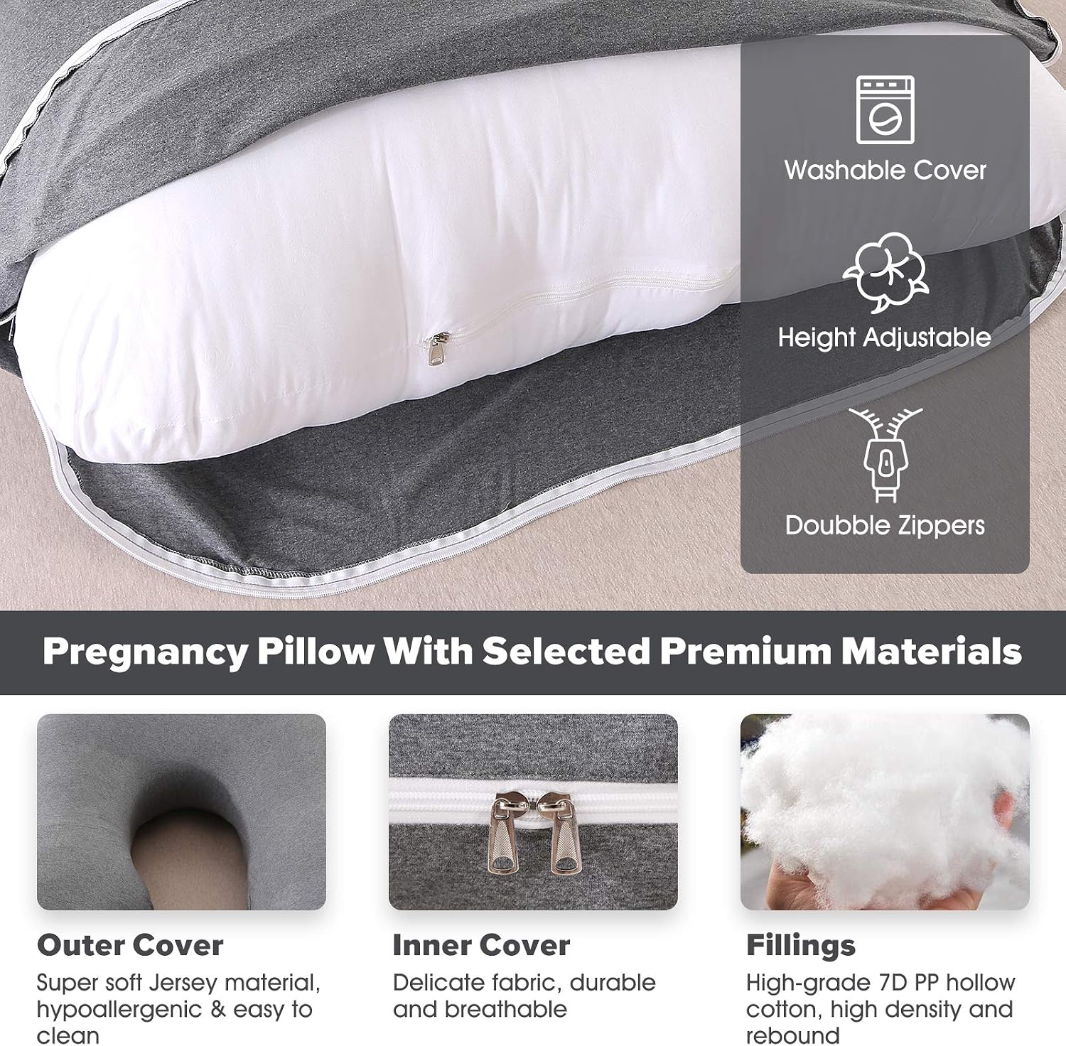 U-Shaped Full Body Pregnancy Pillow for Sleeping – 57" Maternity Pillow with Removable Cover, Support for Back, Legs, Belly & Hips…