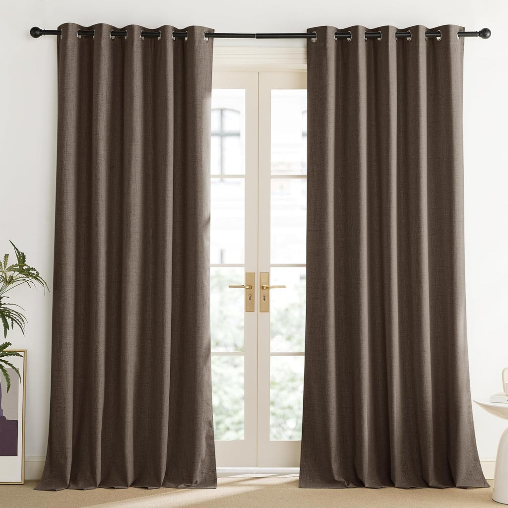 NICETOWN Coffee Vintage Linen 100% Blackout Curtains for Living Room, Thermal Insulated Curtains 120“ Long, Noise Reducing Window…