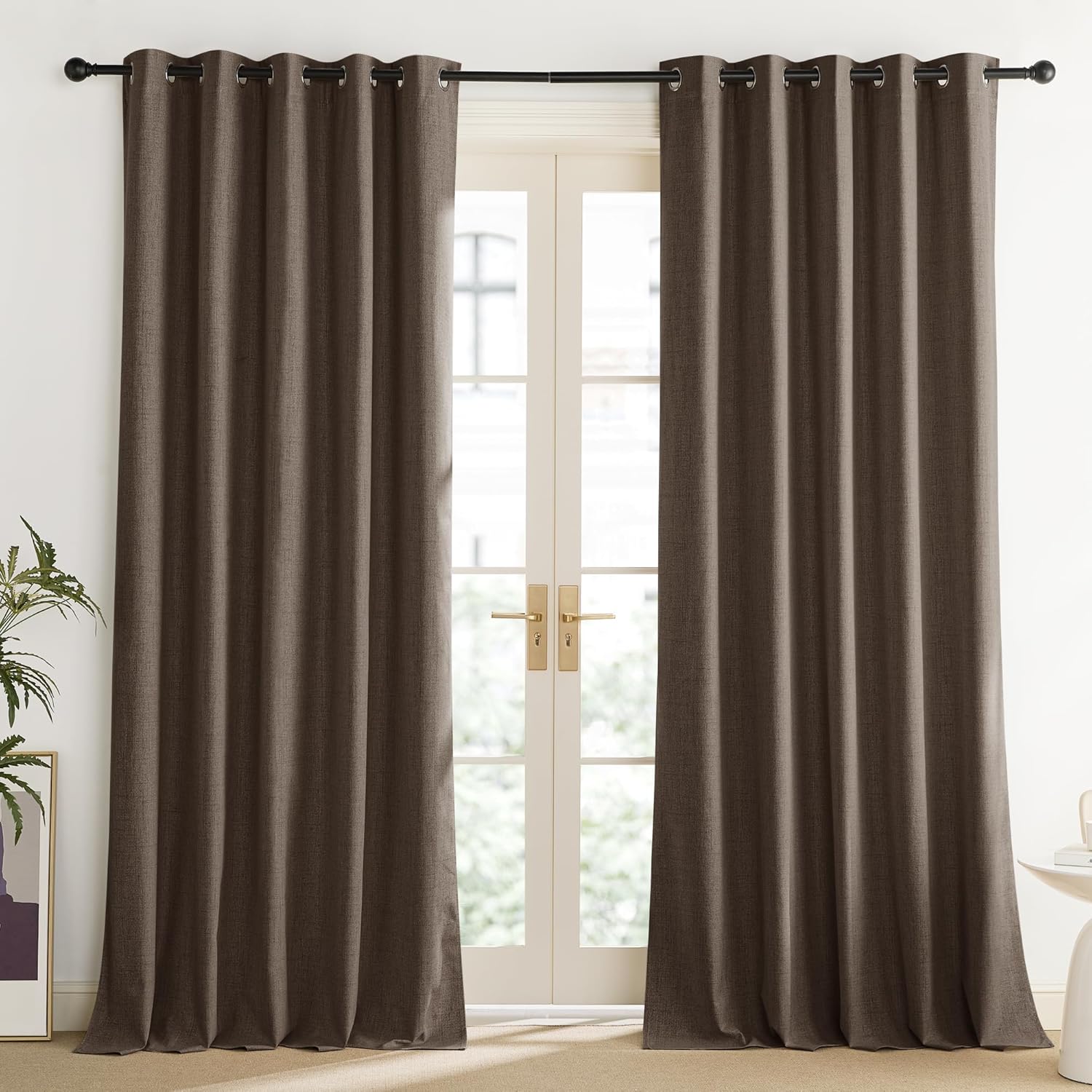 NICETOWN Coffee Vintage Linen 100% Blackout Curtains for Living Room, Thermal Insulated Curtains 120“ Long, Noise Reducing Window…