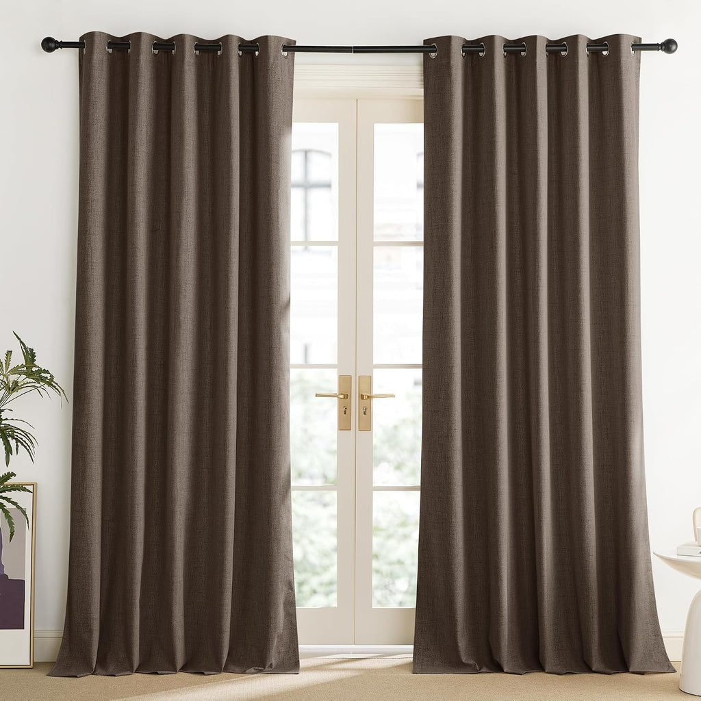 NICETOWN Coffee Vintage Linen 100% Blackout Curtains for Living Room, Thermal Insulated Curtains 84" Long, Noise Reducing Window…