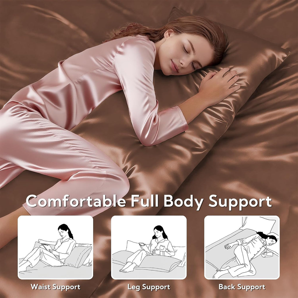 MR&HM Satin Body Pillow Cover, Soft and Breathable Body Pillow Case with Envelope Closure, Cooling and Silky Long Pillowcase for Hair and…