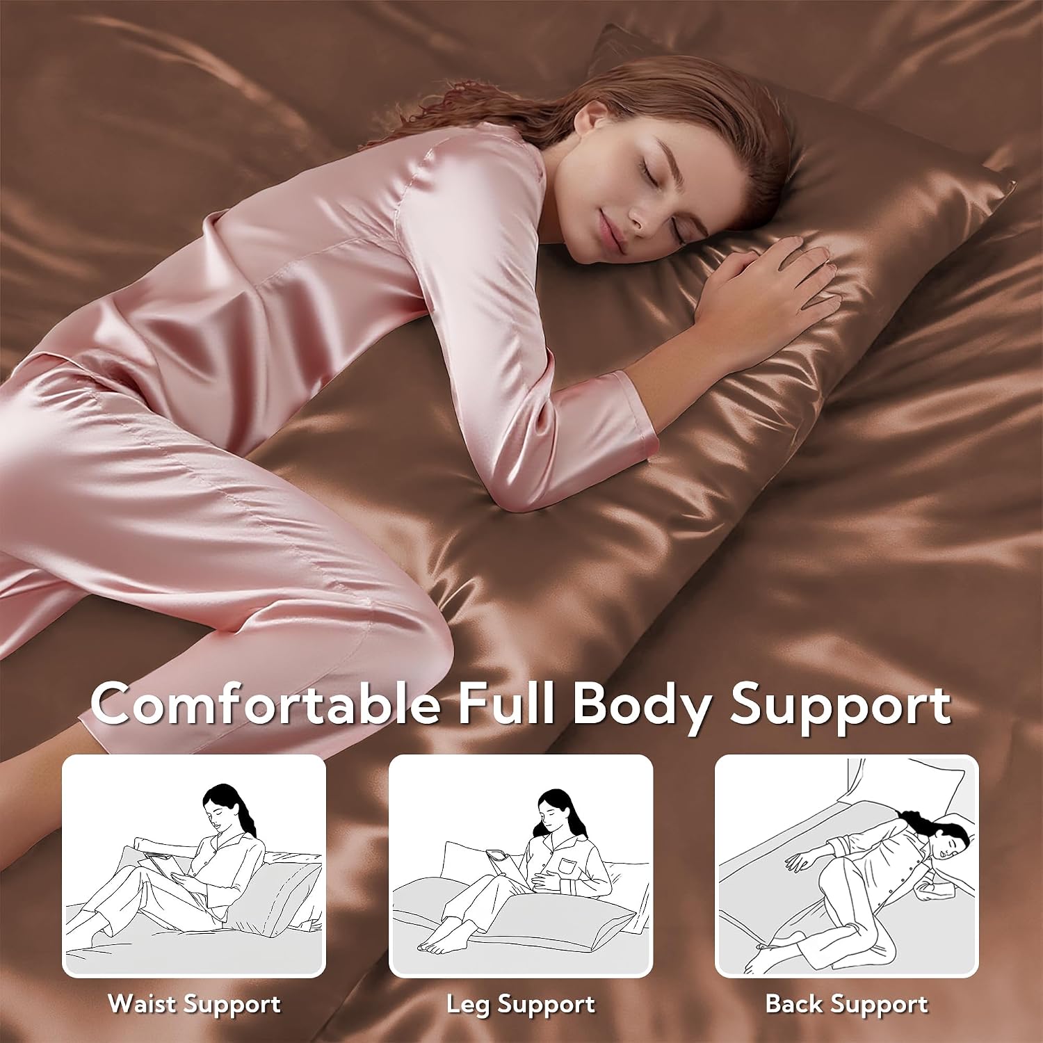 MR&HM Satin Body Pillow Cover, Soft and Breathable Body Pillow Case with Envelope Closure, Cooling and Silky Long Pillowcase for Hair and…