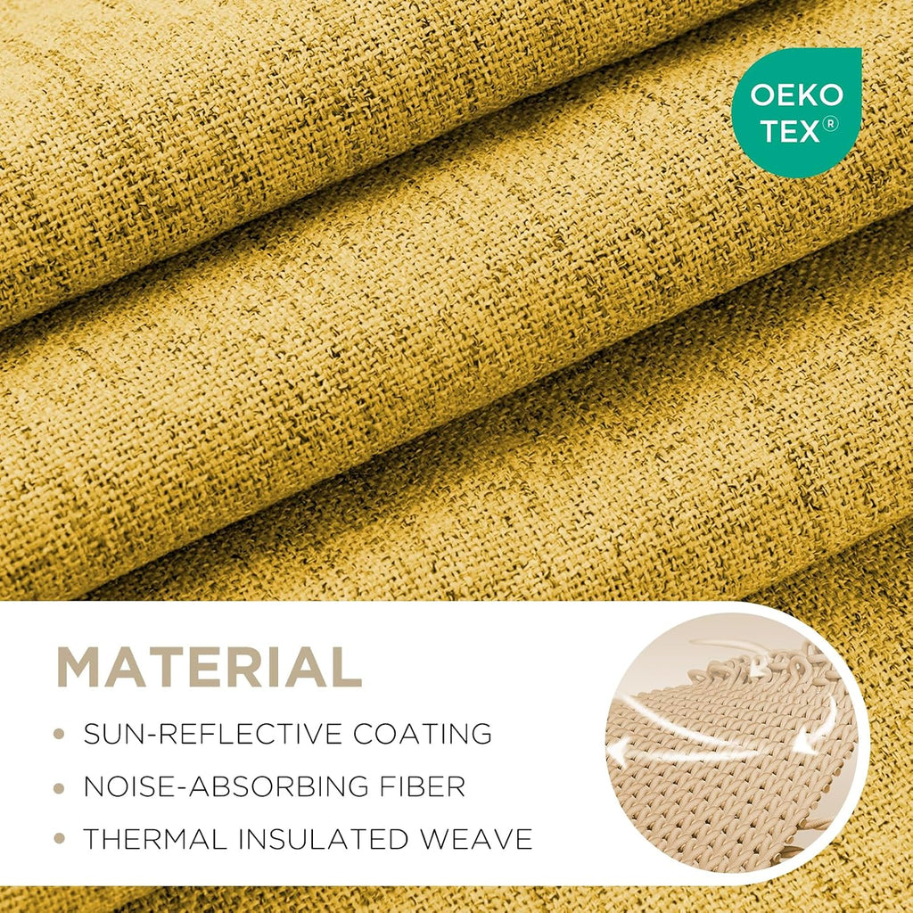 Joydeco Linen Blackout Curtains for Bedroom - 100% Light Blocking 1 Panels, Yellow Drapes 70" W x 108" L, Thermal Insulated Room Darkening…