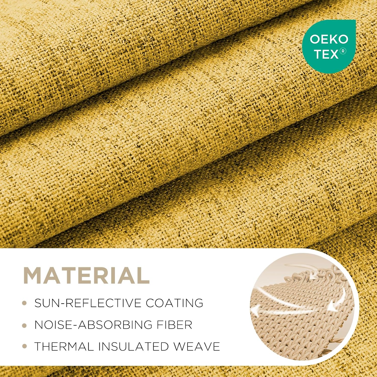 Joydeco Linen Blackout Curtains for Bedroom - 100% Light Blocking 1 Panels, Yellow Drapes 70" W x 108" L, Thermal Insulated Room Darkening…