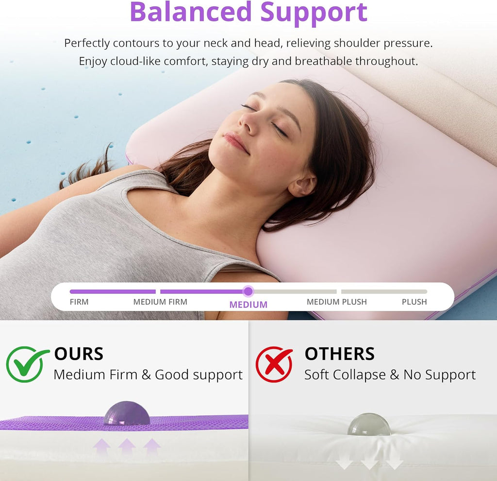 Gelsea Cooling Gel Memory Foam Pillow - Reversible Design, Neck Support for Side, Back, Stomach Sleepers, Standard Size, Removable & Machin…