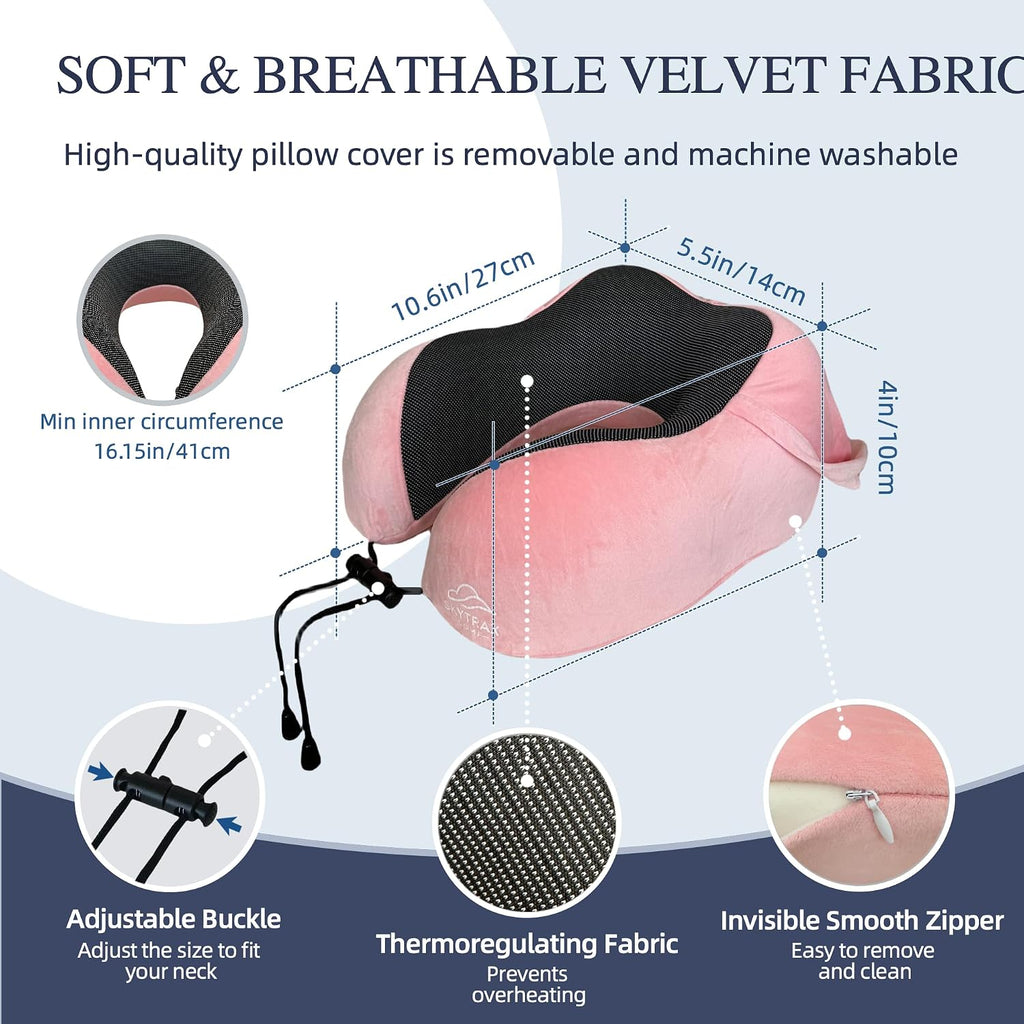 Travel Pillow with Extra Large Hood for Airplane Long Flights Privacy and Comfort Memory Foam with Velvet Cover for Road Trip Head&Neck…