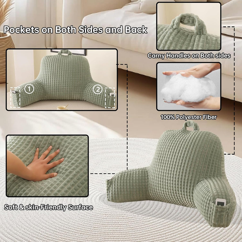 Pajeo Cozy Flannel Reading Pillow for Sitting Up in Bed, Skin-Friendly Sitting Pillow for Pregnancy & Nursing Support, Oeko-TEX Certified Bac…