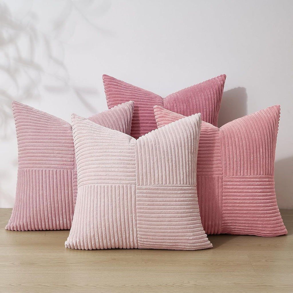Topfinel BlushPink Throw Pillow Covers 20x20 Set of 4, Baby Pink Boho Soft Corduroy Home Decor Cushion Cases for Couch, Living Room, Bedroom, S…