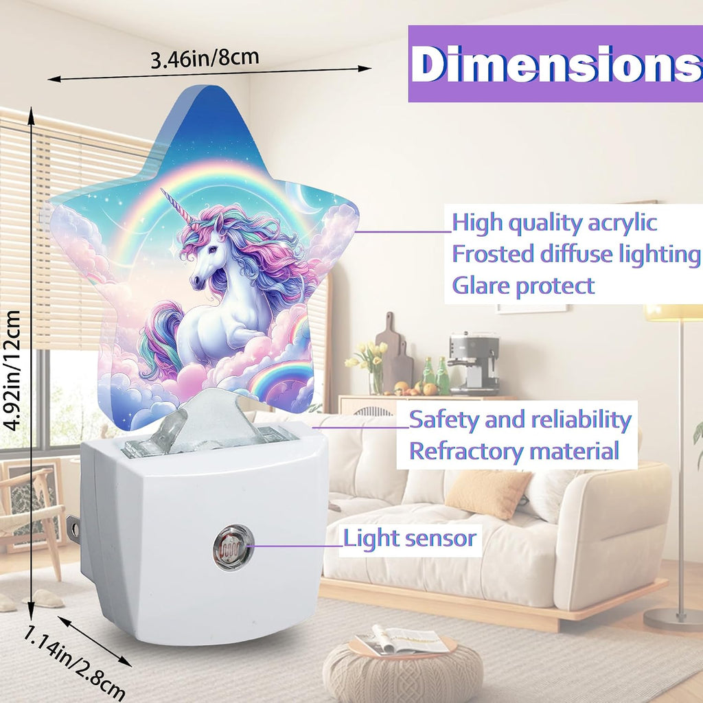 Unicorn Night Light for Kids, Princess Rainbow Night Lights Plug Into Wall, Lightweight Dusk to Dawn Light Sensor Warm Nightlights for…