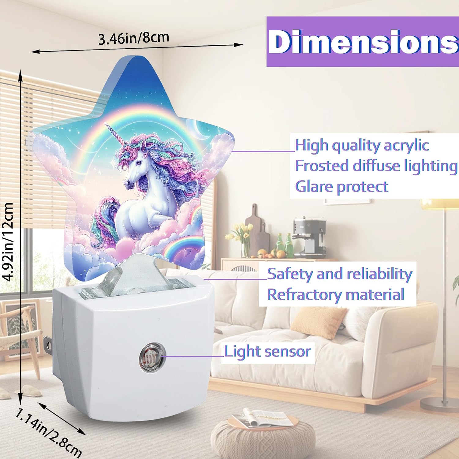 Unicorn Night Light for Kids, Princess Rainbow Night Lights Plug Into Wall, Lightweight Dusk to Dawn Light Sensor Warm Nightlights for…