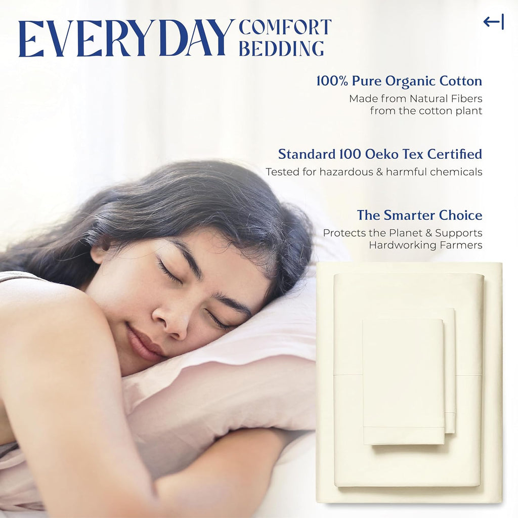 Mayfair Linen 100% Organic Cotton Sheets California King Size - 4 PC Organic Cotton Cal King Size Percale Weave Sheet Set, Soft, Cooling…