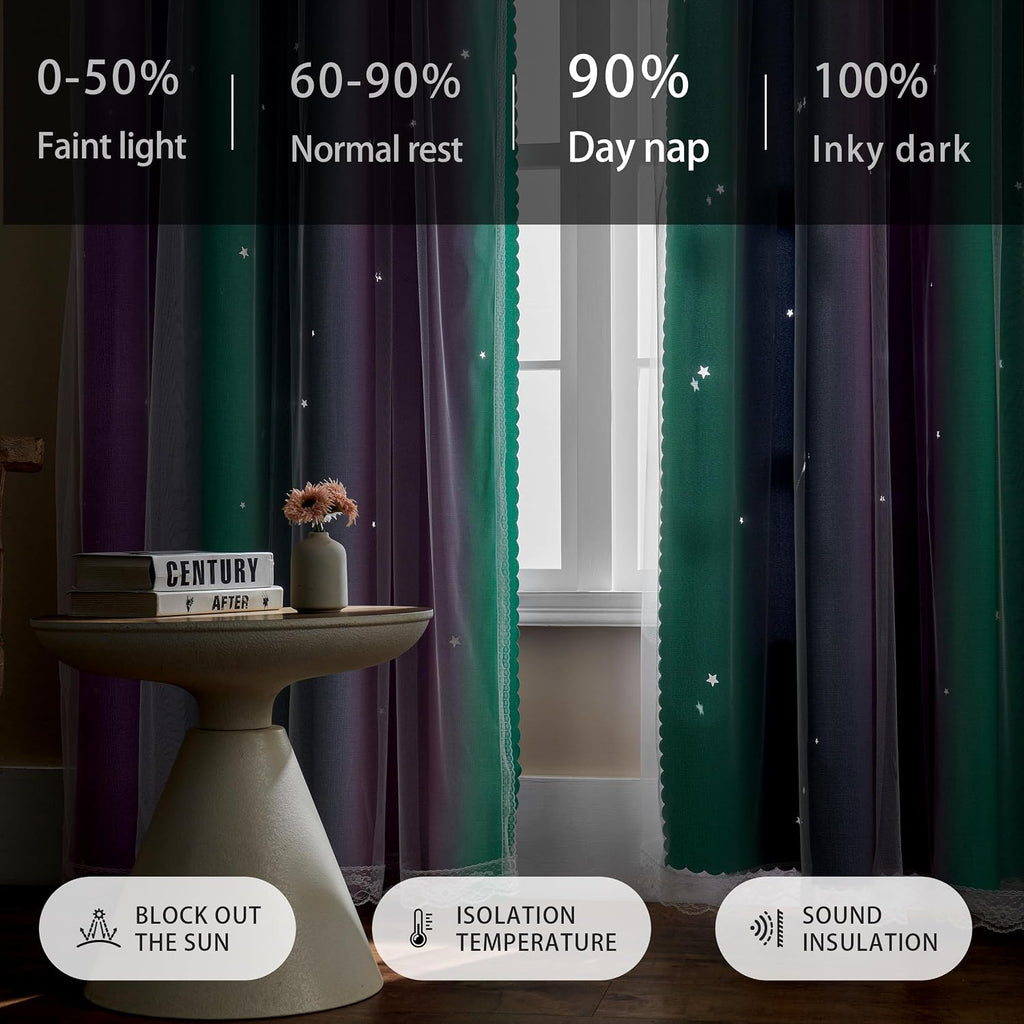 Addsomecolortolife XiDi Purple Grey Curtains for Kids Bedroom, Princess Room Decor Green Curtain, Cute Curtains Blackout, Curtains Girls Be…