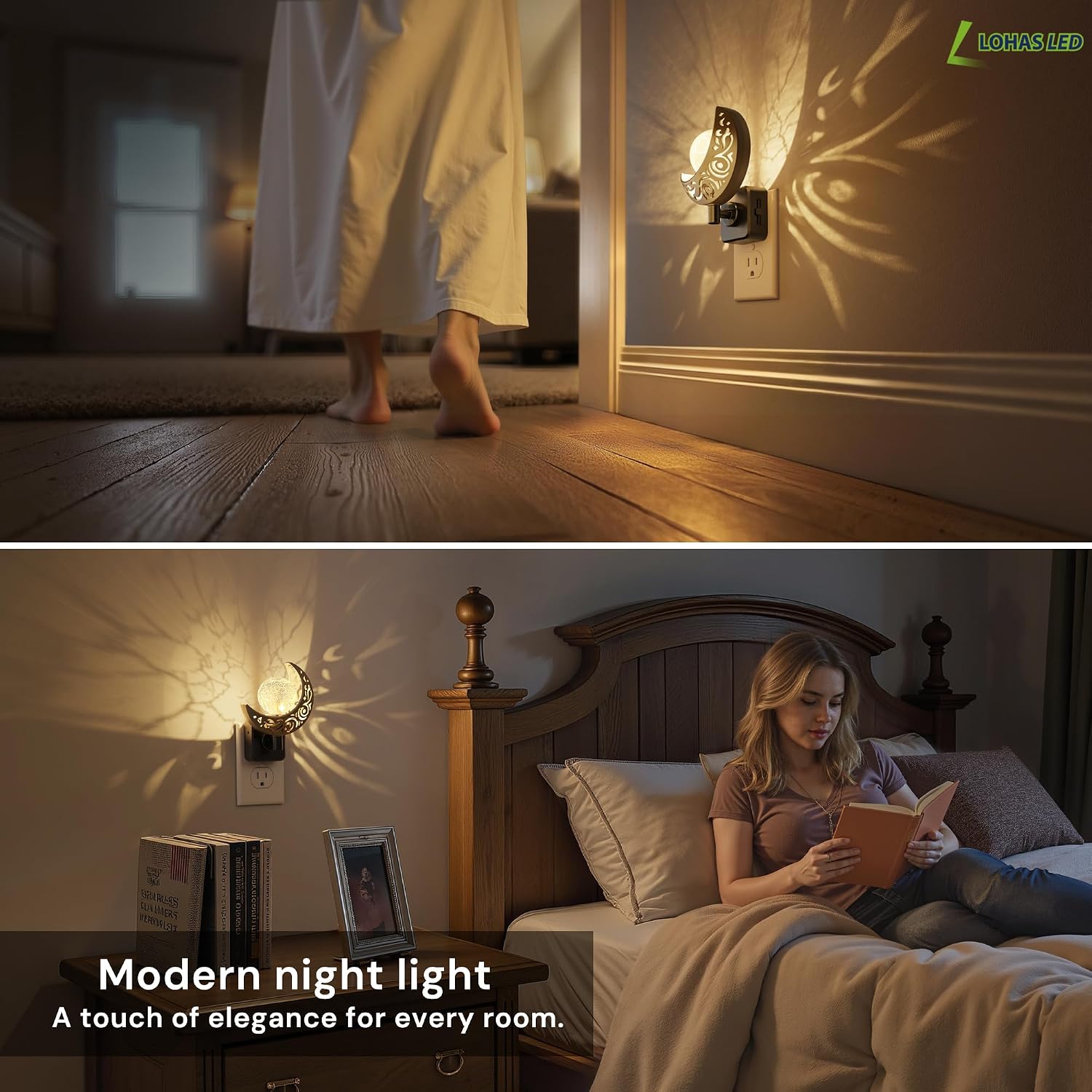L LOHAS LED Night Lights Plug into Wall: 2 Pack Moon Sphere Decor Landscape Night Light, Dusk to Dawn Sensor Glass Globe Nightlight…