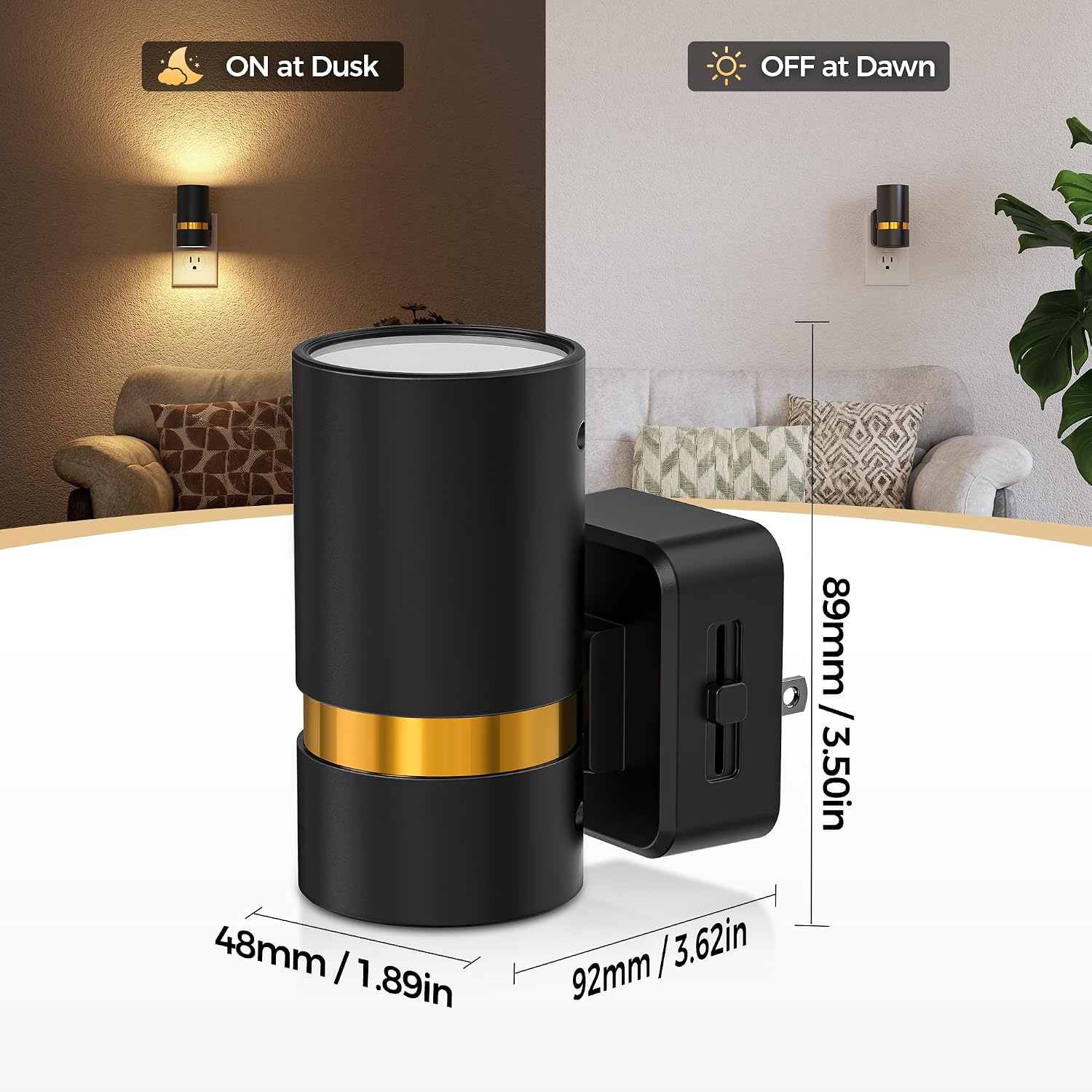 DORESshop LED Night Lights Plug into Wall, 2 Pack, Black Cylinder Wall Sconce Dimmable Night Light Plug in, Slide Brightness Adjustable…