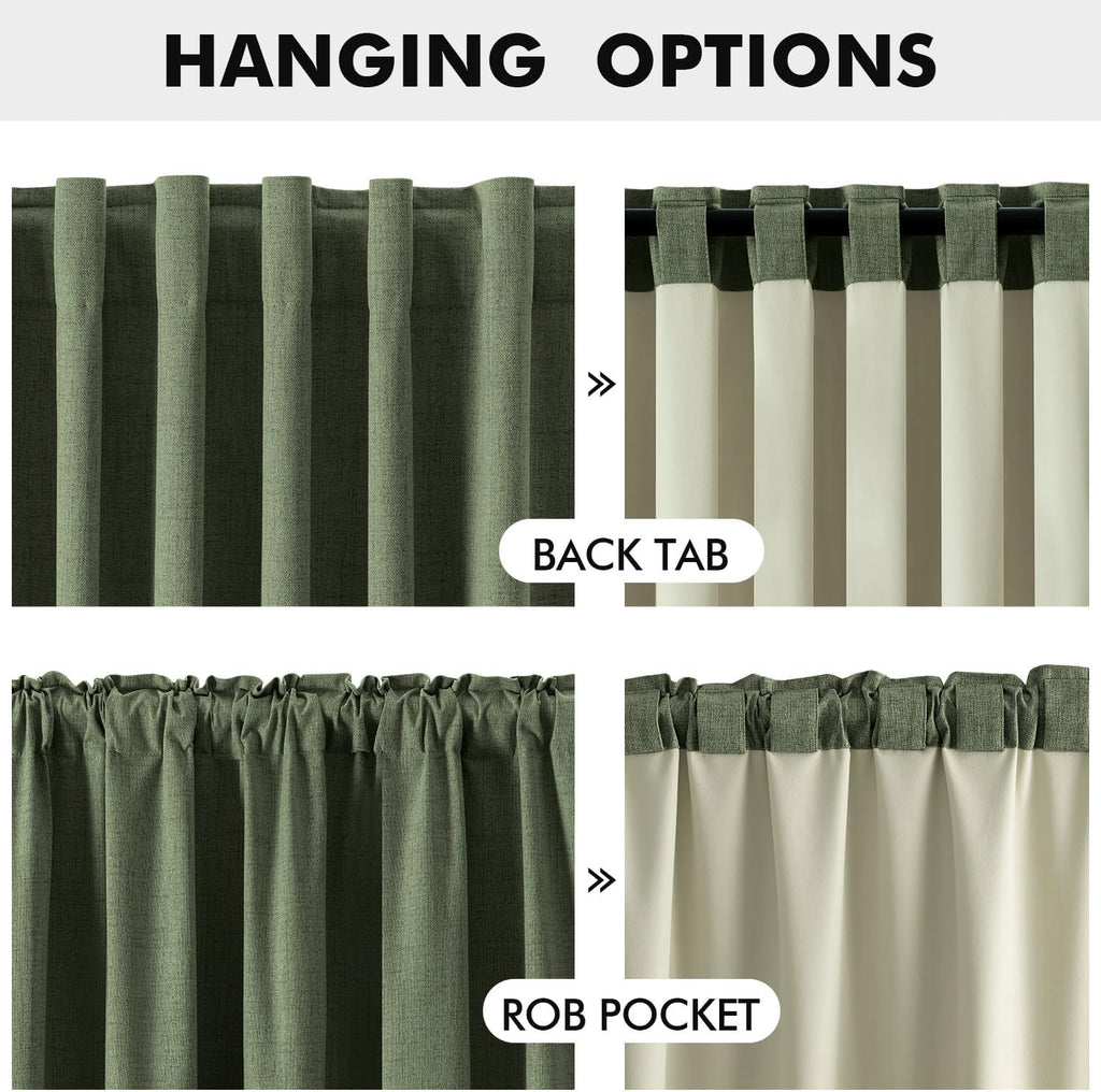 Miulee 100% Blackout Linen Curtains for Bedroom, Olive Green Solid Luxury Decor Thermal Insulation Room Darkening Drapes for Living Room Nu…