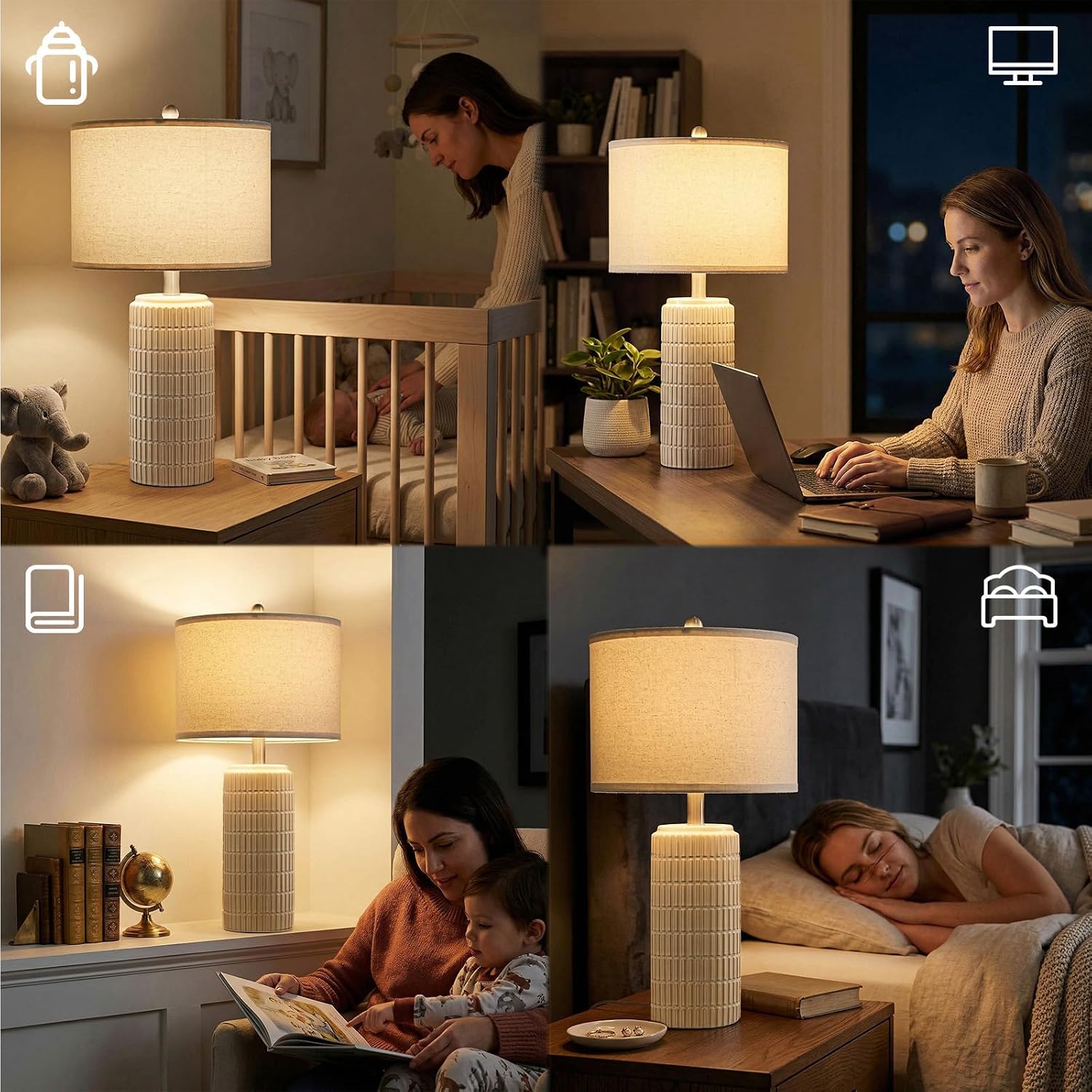 PoKat 23'' Dimmable Table Lamps with Remote for Living Room, Modern Stepless Adjustable Bedside Lamps Set of 2 for Bedroom, Nightstand…