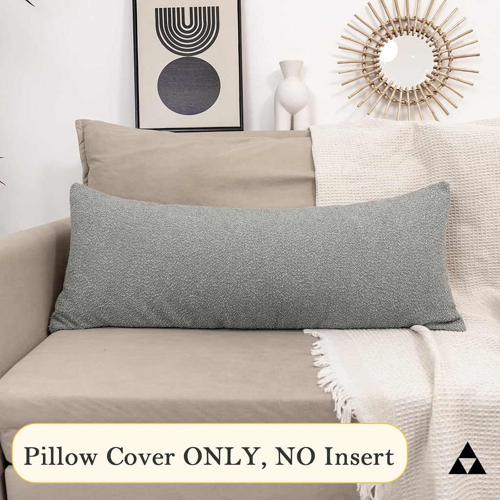 JoraLion 14x36 inch Boucle Lumbar Pillow Cover, Light Gray Woven Texture Neutral Long Pillow Cover Breathable Cushion Case for Couch Sofa…