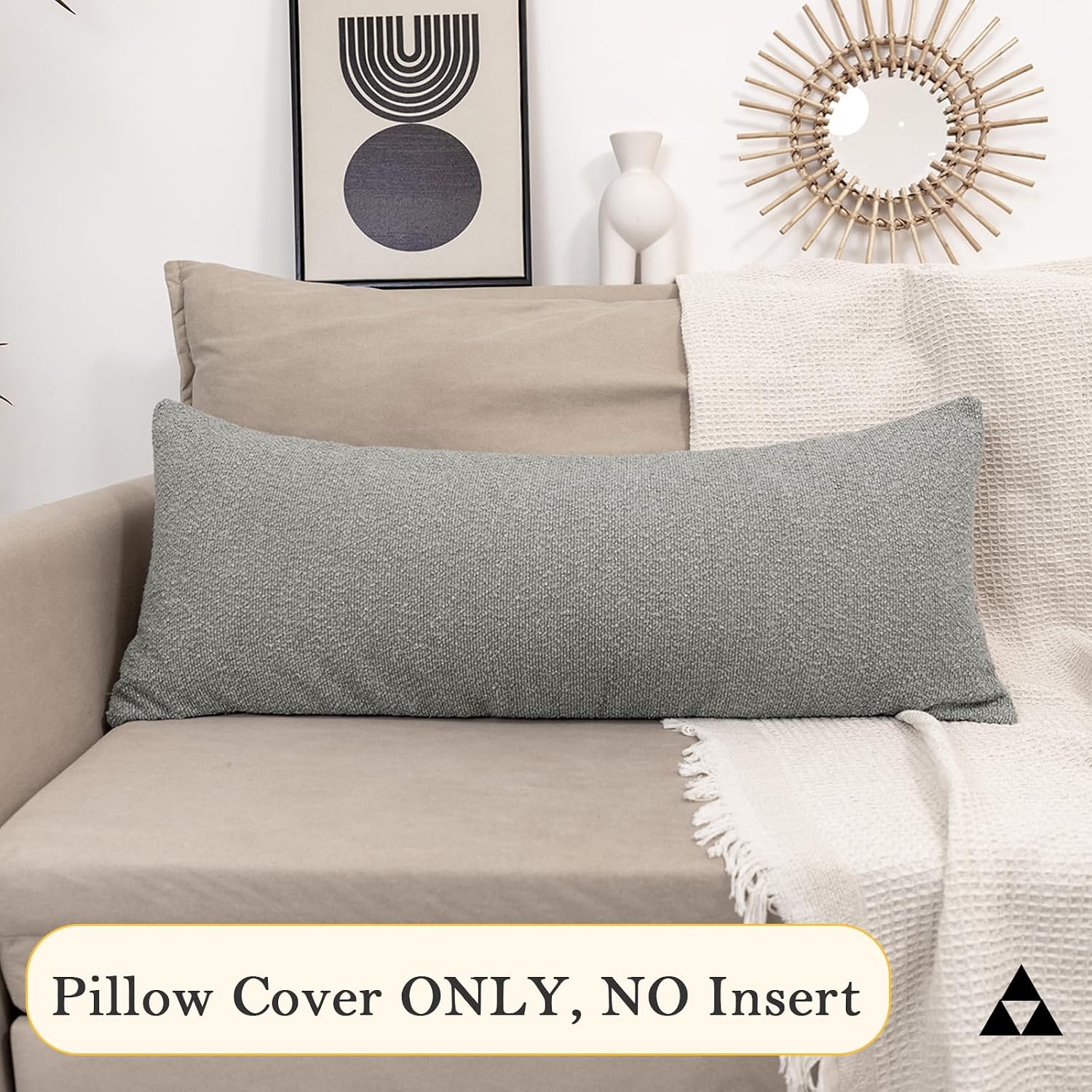 JoraLion 14x36 inch Boucle Lumbar Pillow Cover, Light Gray Woven Texture Neutral Long Pillow Cover Breathable Cushion Case for Couch Sofa…