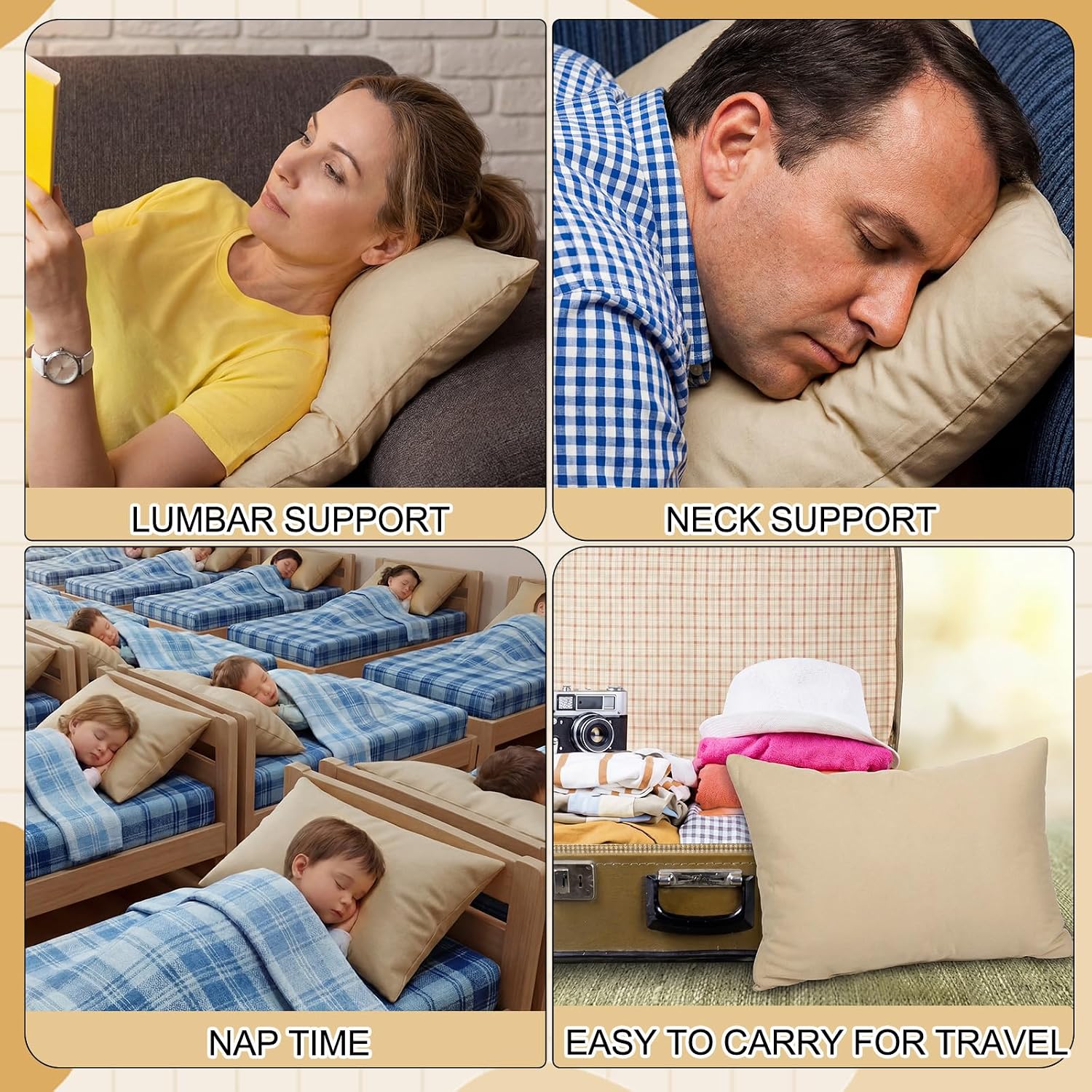 Kigley 6 Pack Mini Pillows Bulk Small Pillows 14"x9" Soft Travel Nap Pillow for Daycare Nap Time Pet Neck Lumbar(Beige) 6 Pack 9 inches