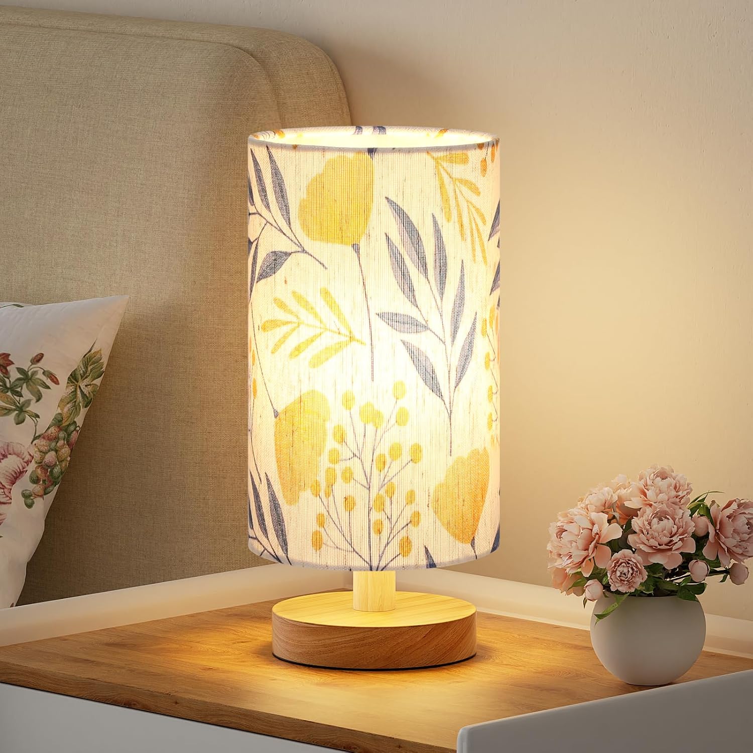 Fenmzee Ginkgo Table Lamp for Bedroom - Inline Control, Small Bedside Lamp with 3000K A15 LED Blub, Easy Assembly (Ginkgo Cream Shade, 9"…