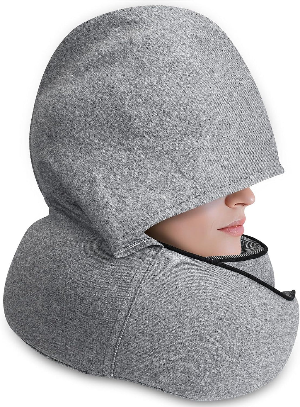 Travel Pillow with Hood (Light Gray) - for Airplane Travel and Car Ride Nap, Foldable Hood, Slow-Rebound Memory Foam, 360 Ergonomic…