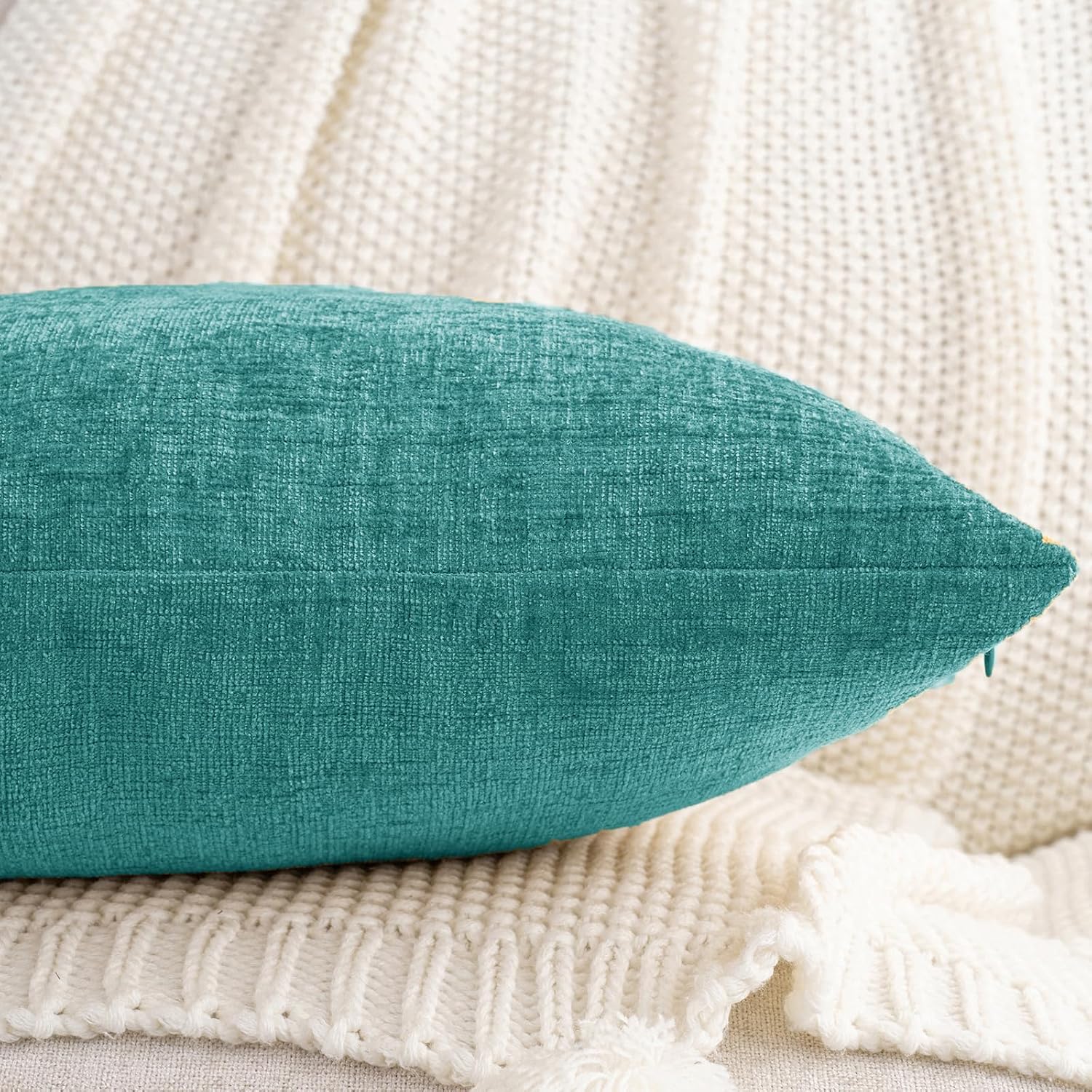 Hwy50 HWY 50 Teal Couch Pillow Covers 16x16 Inch Pack of 2, Soft Chenille Decorative Throw Pillow Cases Farmhouse for Sofa Living Room Bed…