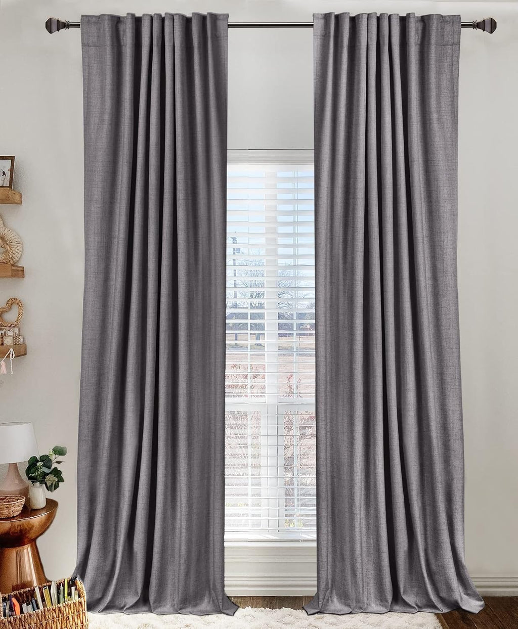 100BlackoutShield 100% Blackout Shield Linen Blackout Curtains for Bedroom 90 Inches Long, Back Tab/Rod Pocket Living Room Drapes, Thermal…