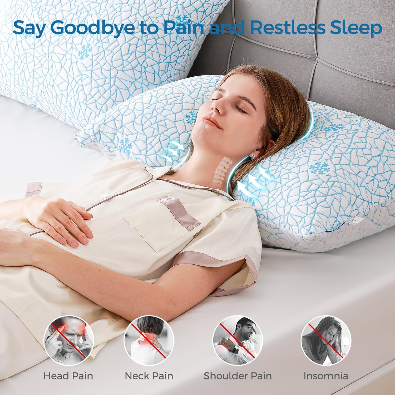 King Shredded Memory Foam Pillow Set of 1 Pack, Adjustable Height Cooling Pillows with Washable Cover for Side Back and Stomach Sleepers…