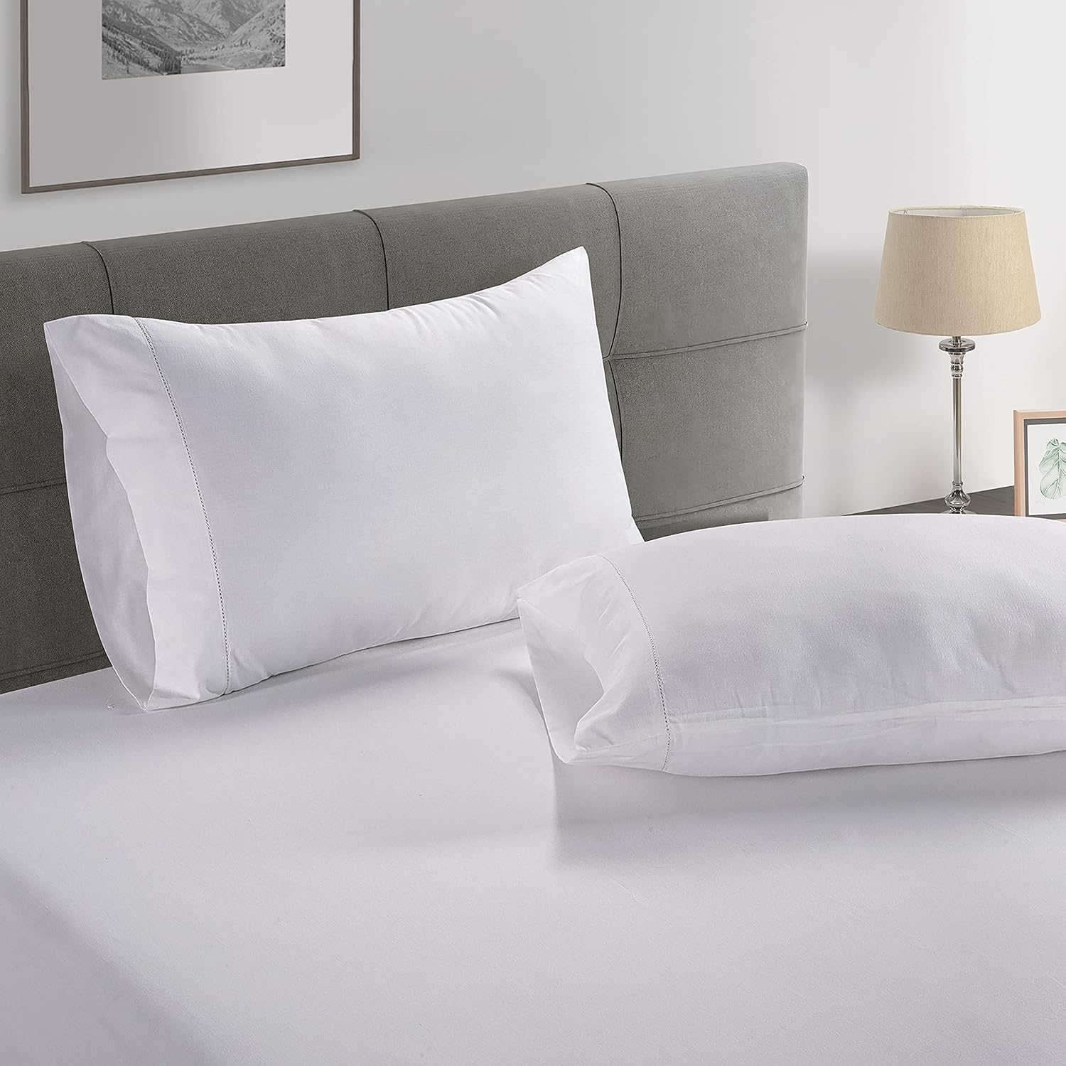 LaneLinen LANE LINEN King Size Pillow Case Set of 2 100% Egyptian Cotton Cases Sateen White Cooling Cover - Perfect for Home Hotels & Hospi…