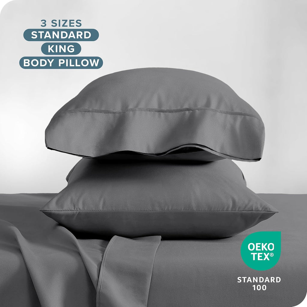 BareHome Bare Home Microfiber Pillow Cases - Standard/Queen Size Set of 2 Cooling Pillowcases Double Brushed Grey Pack easy maintenance…