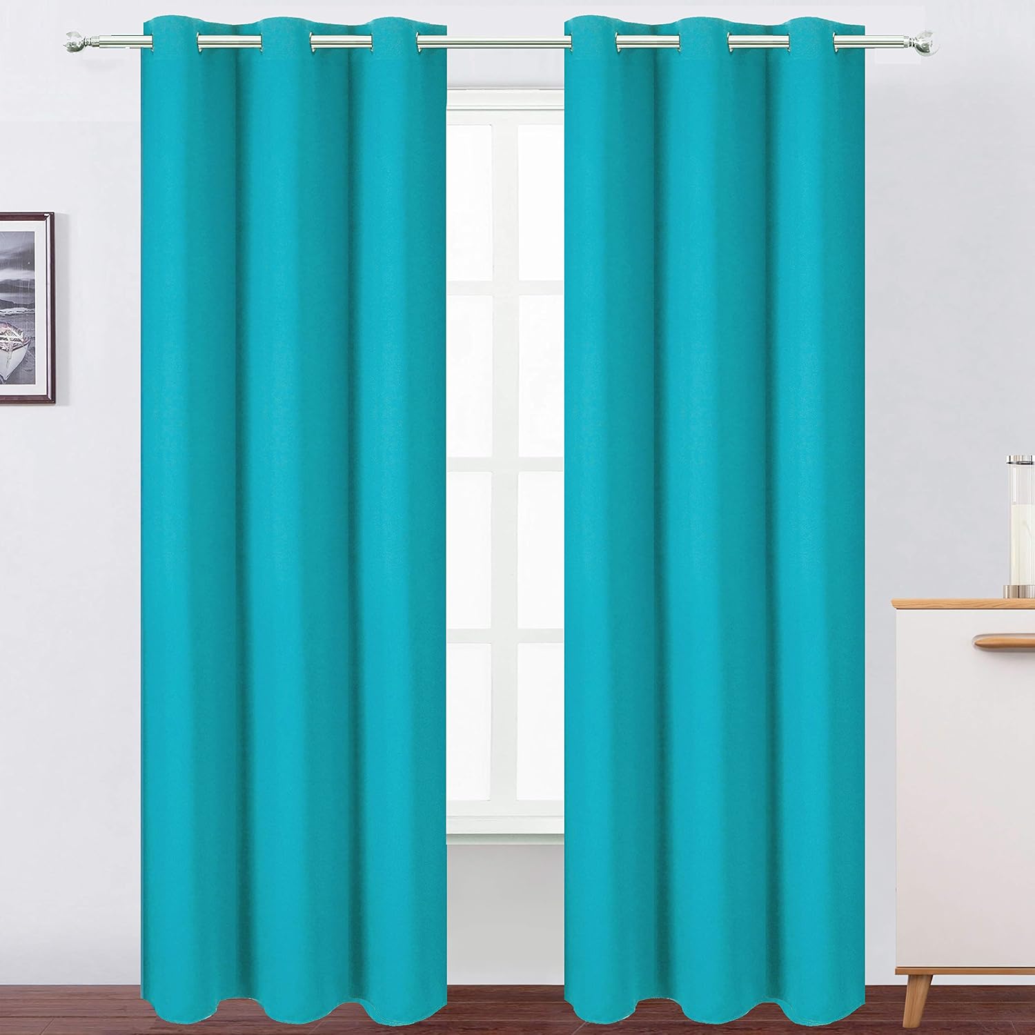 Lemomo Teal Blackout Curtains 34 x 84 Inch Length/Set of 2 Curtain Panels/Thermal Insulated Room Darkening Blackout Curtains for Bedroom 84…