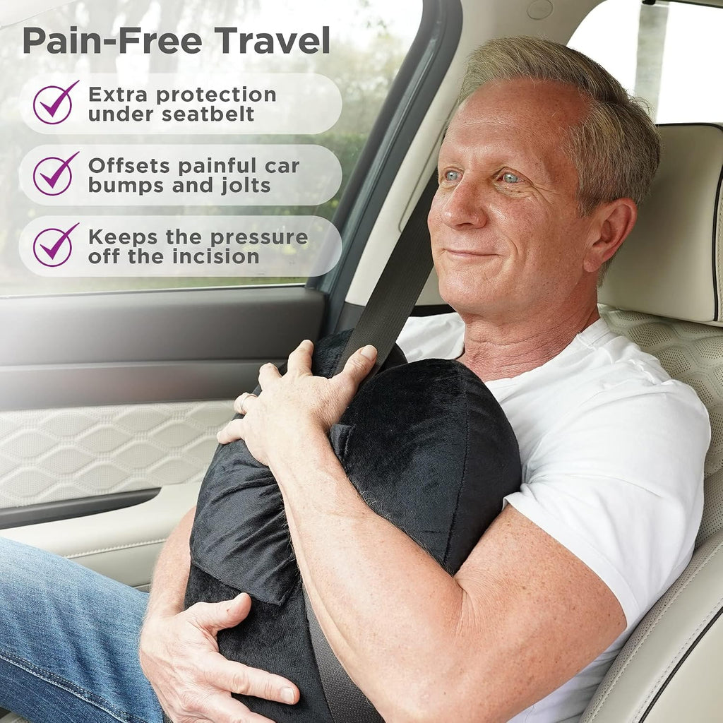Zomaple Open Heart Surgery Pillow + Gel Pack, Black – Eases Chest Pressure for Calmer Rides & Rest – Hot/Cold Comfort, Torso Support…