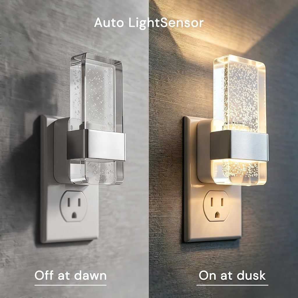 L LOHAS LED Night Light, Dimmable Night Lights Plug into Wall, 2 Pack Acrylic Silver Nightlight with Light Sensor, 0-100LM Automatic Plug…