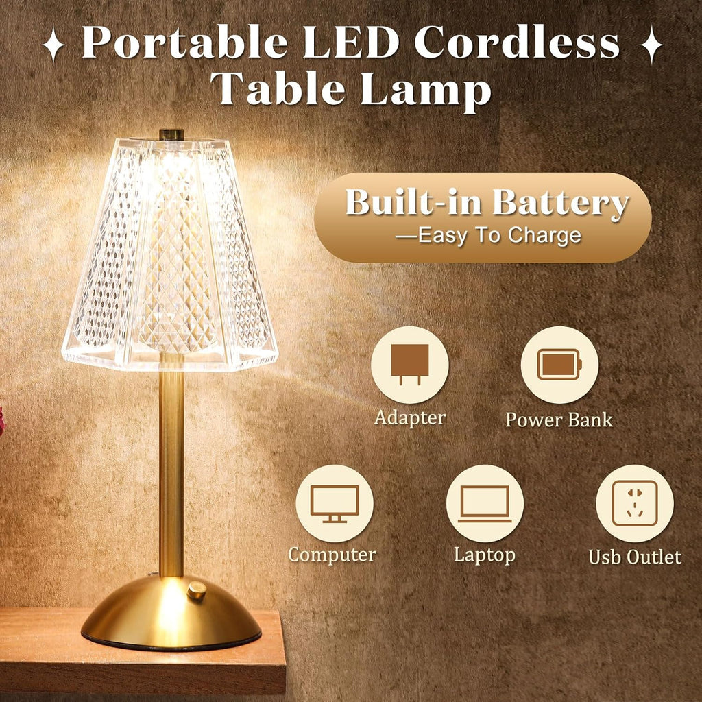 Liliful 2 Pcs Cordless Table Lamp Rechargeable Touch LED Small Gold Portable Battery Operated USB-c Desk Lamp 3 Color Dimmable for…