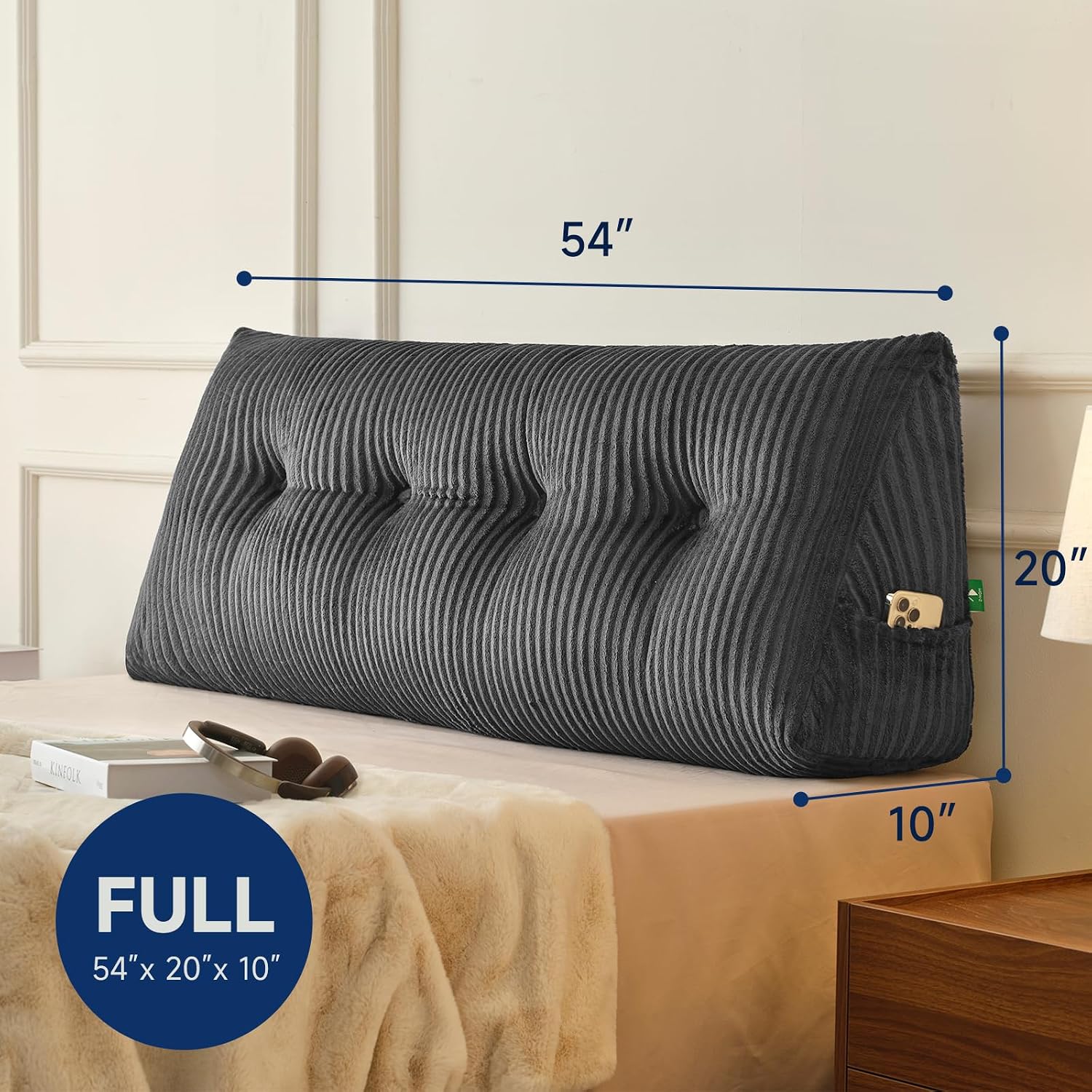 Z-Hom Large Headboard Pillow Full, NO ROLL Pillow, Wedge Pillow Headboard for Sitting Up in Bed, Backrest Support Triangular Cushion for Re…