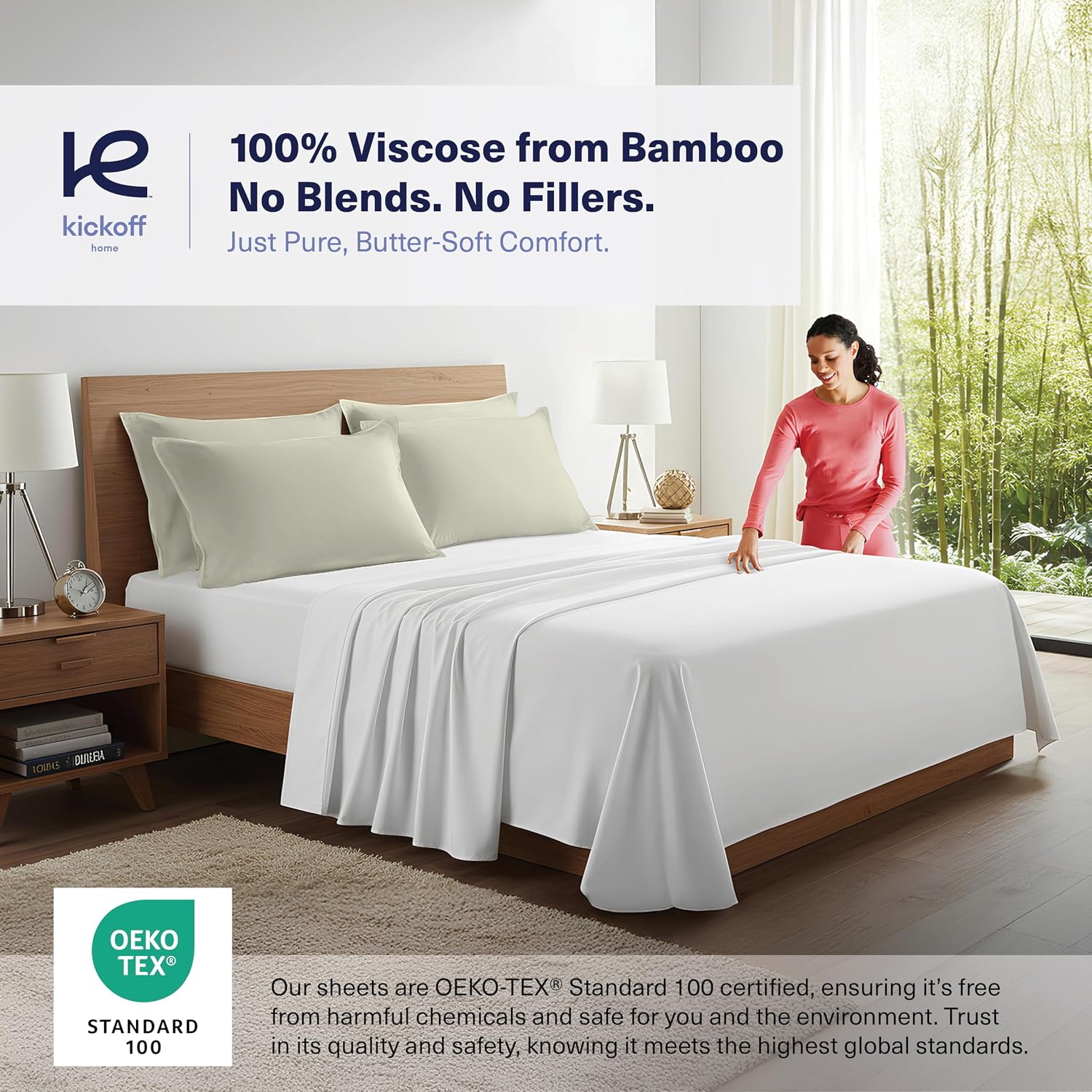 KickoffHome Kickoff Viscose Bamboo Pillowcase, Standard, Set of 2, 100% Organic Hidden Zippered Viscose Bamboo Pillow Case Standard Size, C…