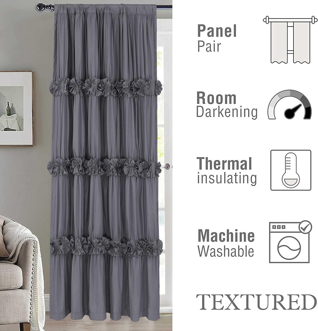Homechoice Decor Thermal Insulated Blackout Window Curtains, 54" W x 84" L x 2 Panels, Boho Ruched Window Treatments with 3 Rows of…